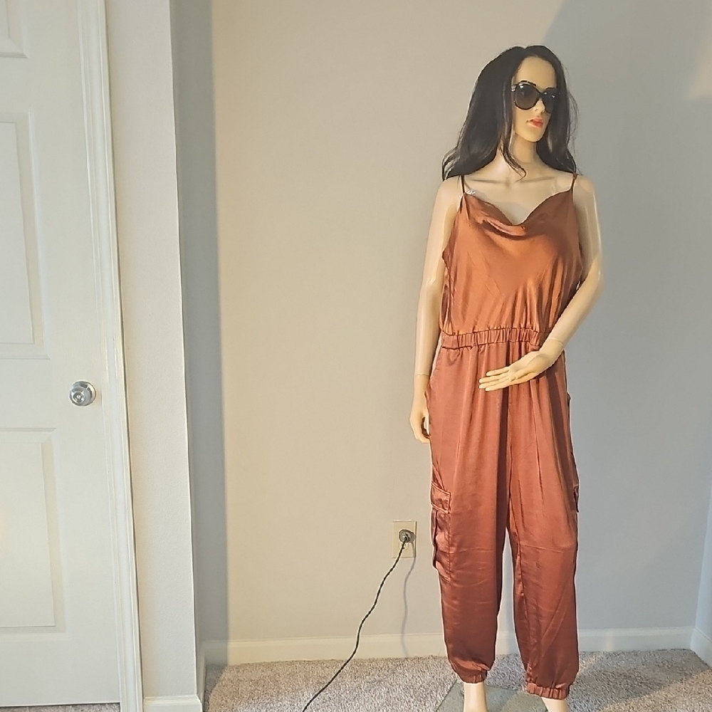 Skies Are Blue Satin Jumpsuit in Bronze